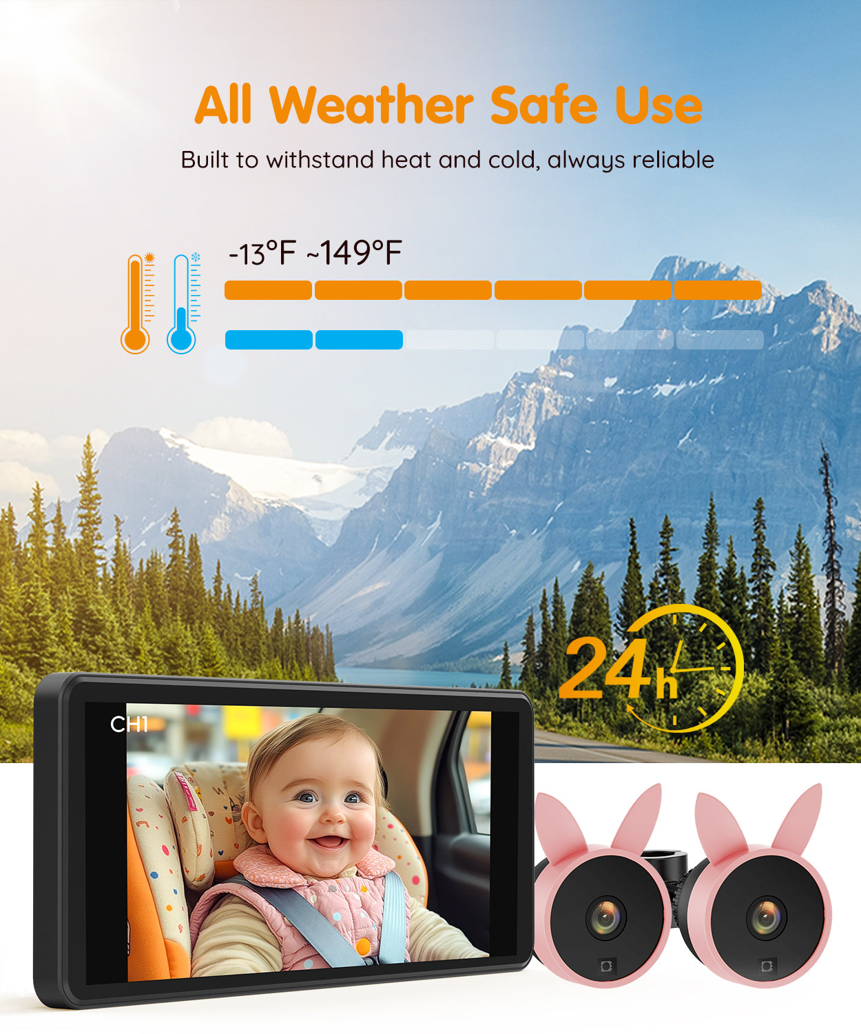 Babyvue BV3 Pro Baby Car Camera with Dual Cameras for 2 Kids