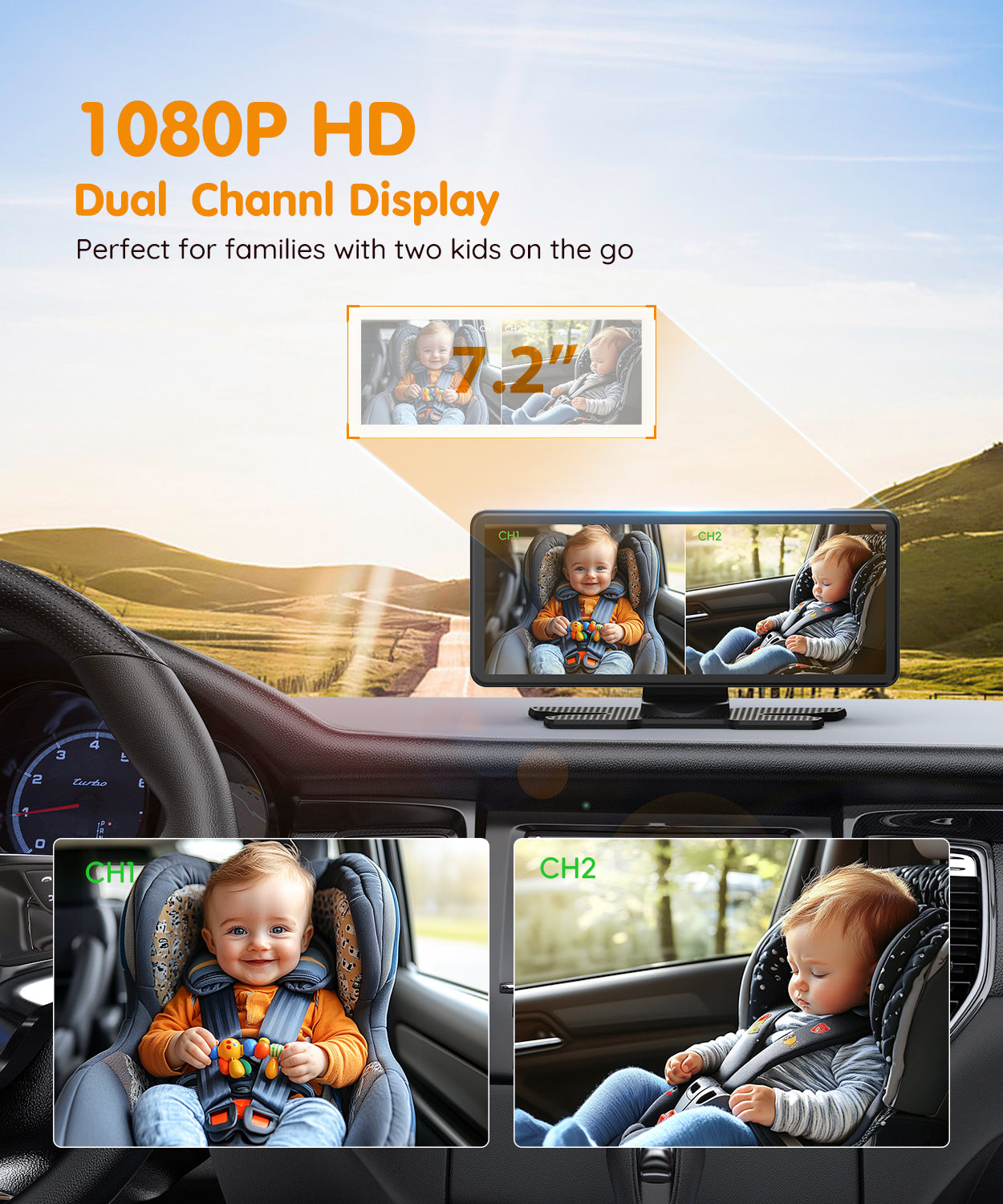 Babyvue BV3 Pro Baby Car Camera with Dual Cameras for 2 Kids