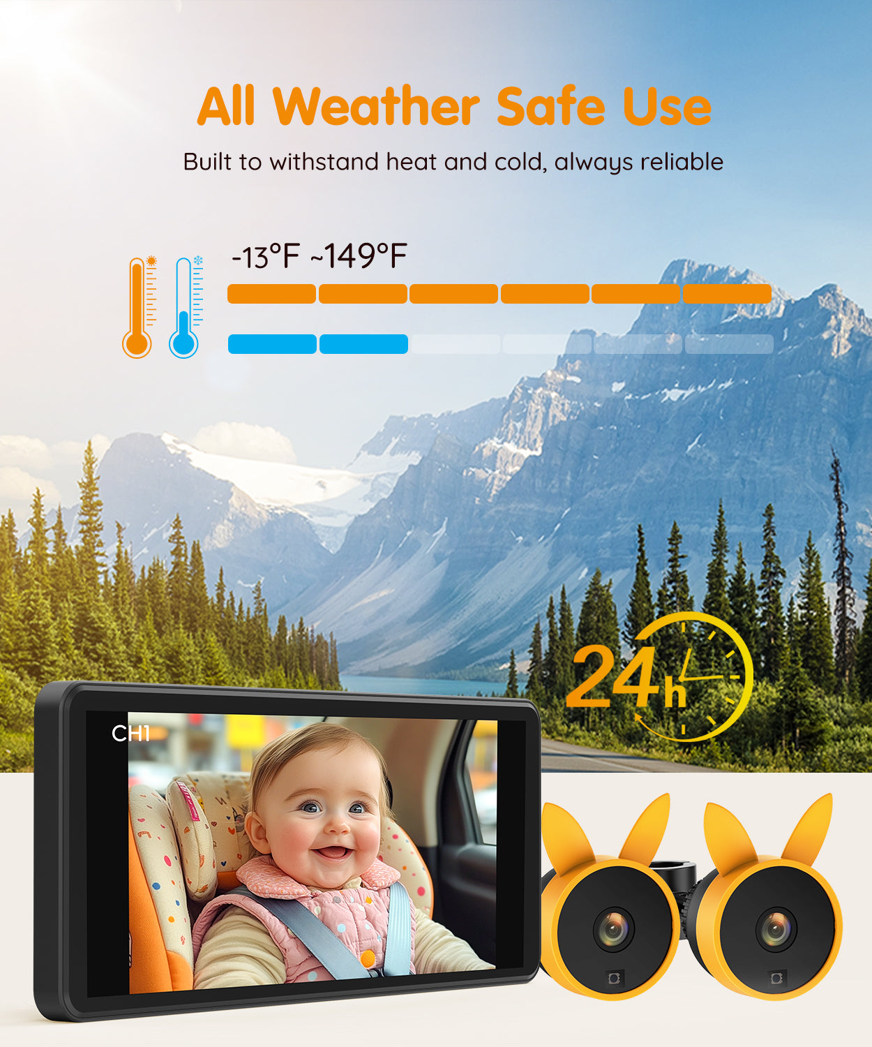 Babyvue BV3 Pro Baby Car Camera with Dual Cameras for 2 Kids
