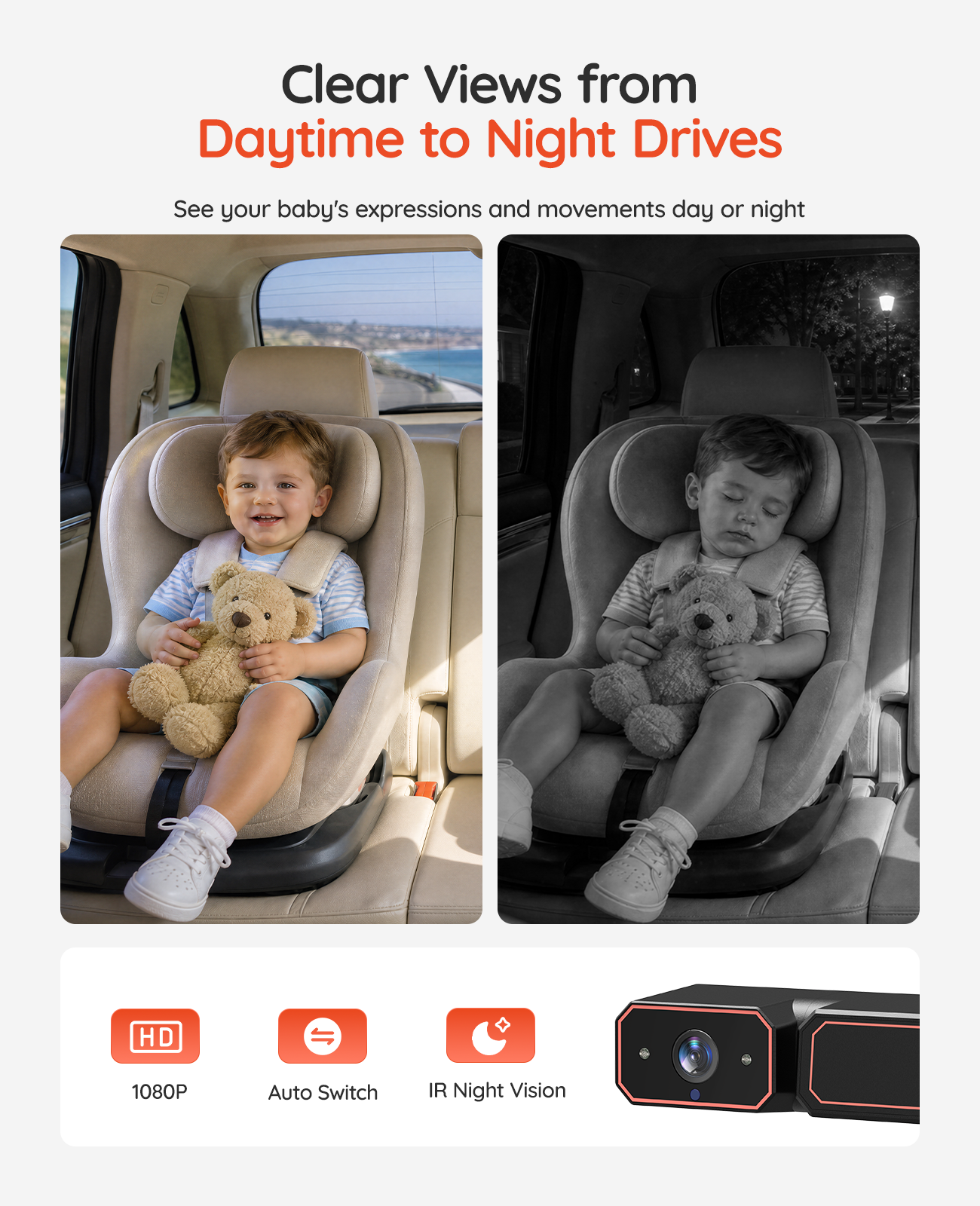BV6 Pro Max 7.2" Wireless Dual Baby Car Monitor for Two Kids
