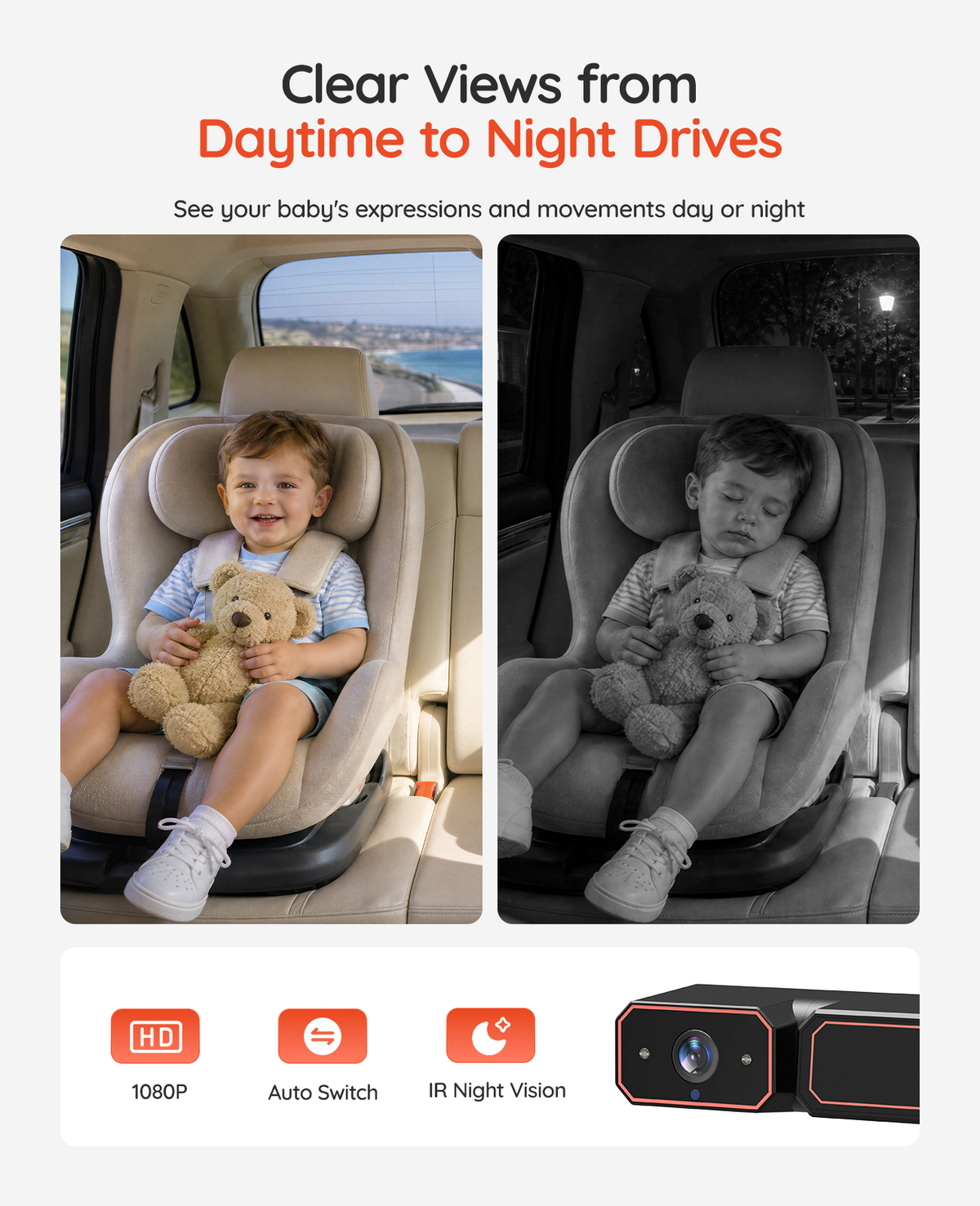 BV6 Pro Max 7.2" Wireless Dual Baby Car Monitor for Two Kids