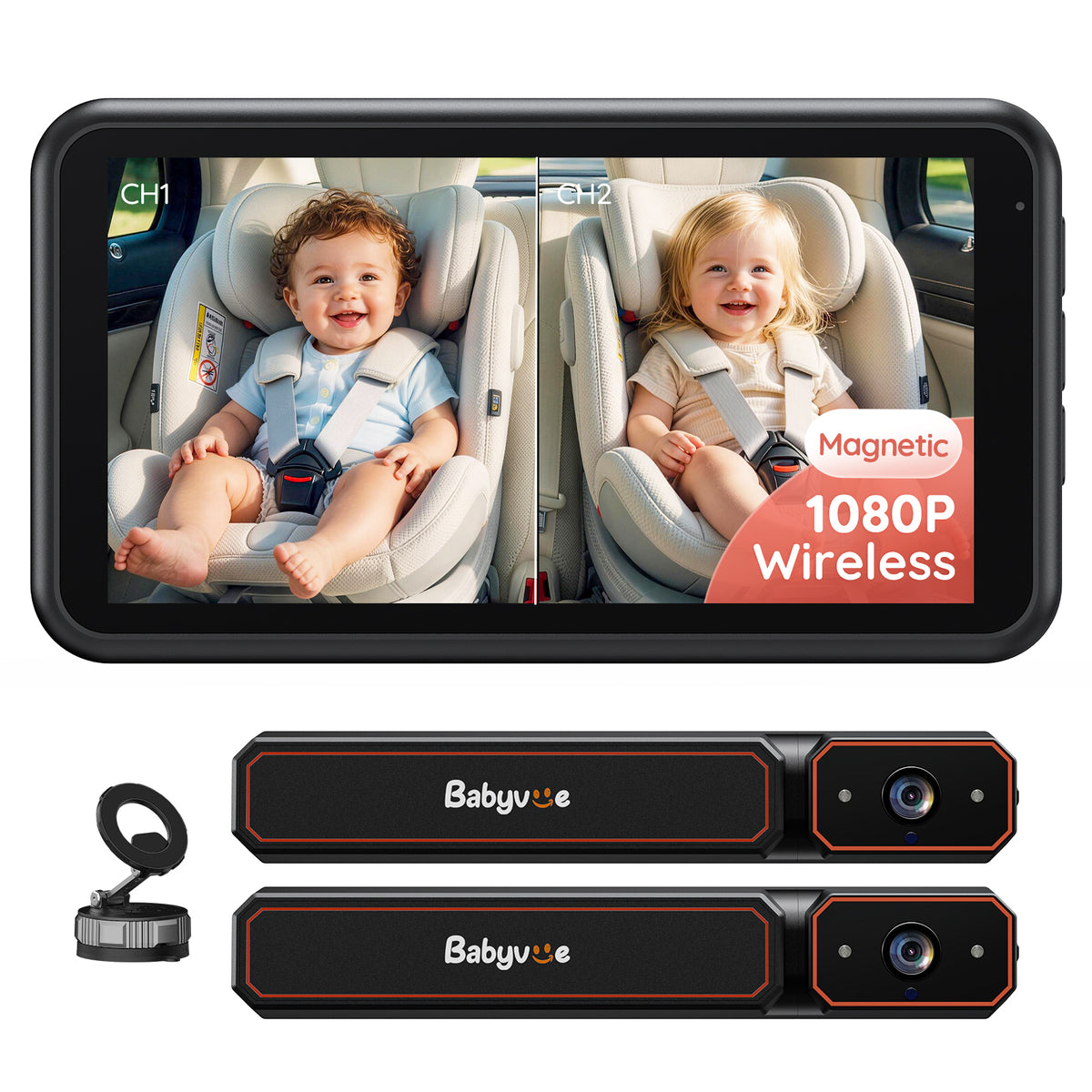 BV6 Pro Wireless Dual Baby Car Monitor for Two Kids