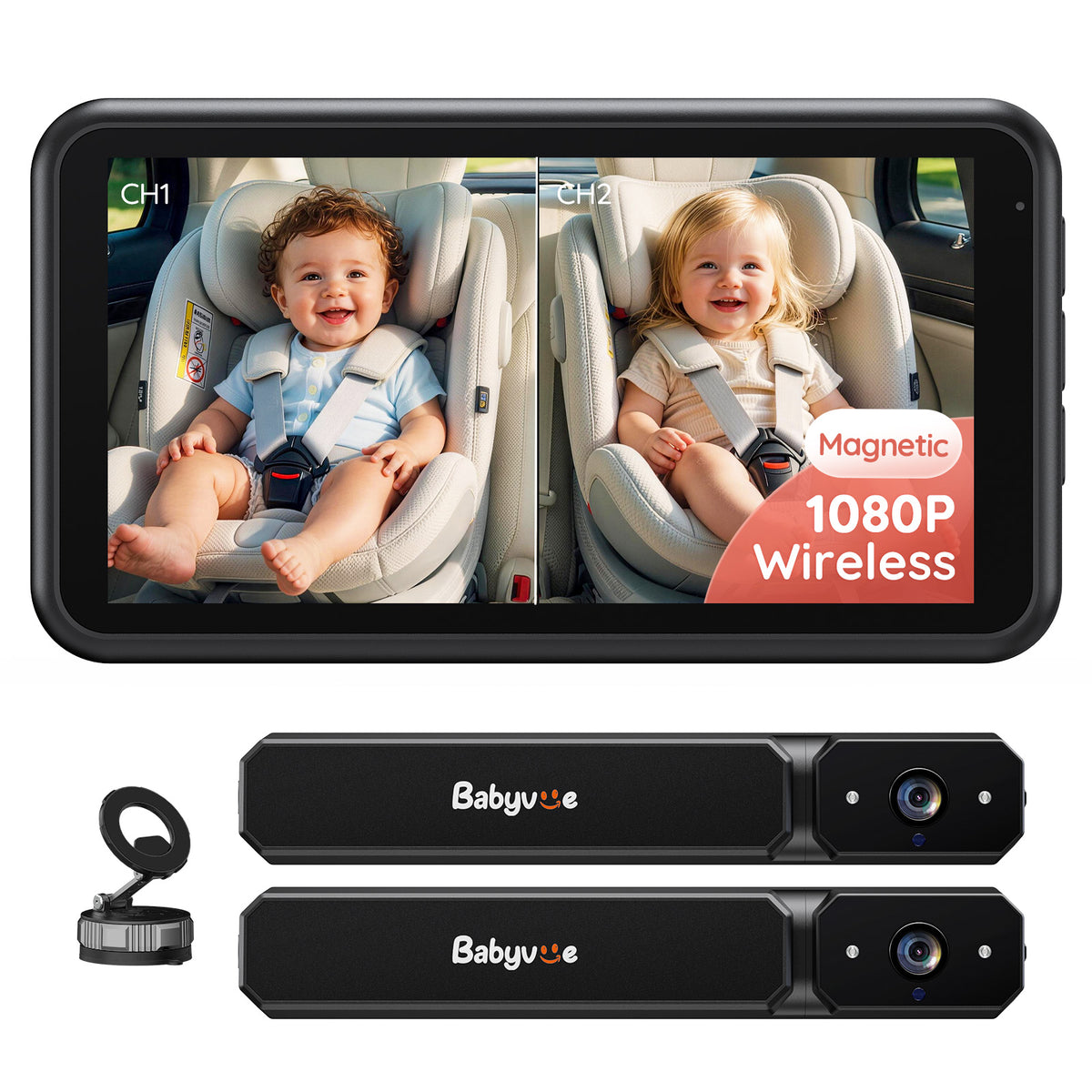BV6 Pro Wireless Dual Baby Car Monitor for Two Kids
