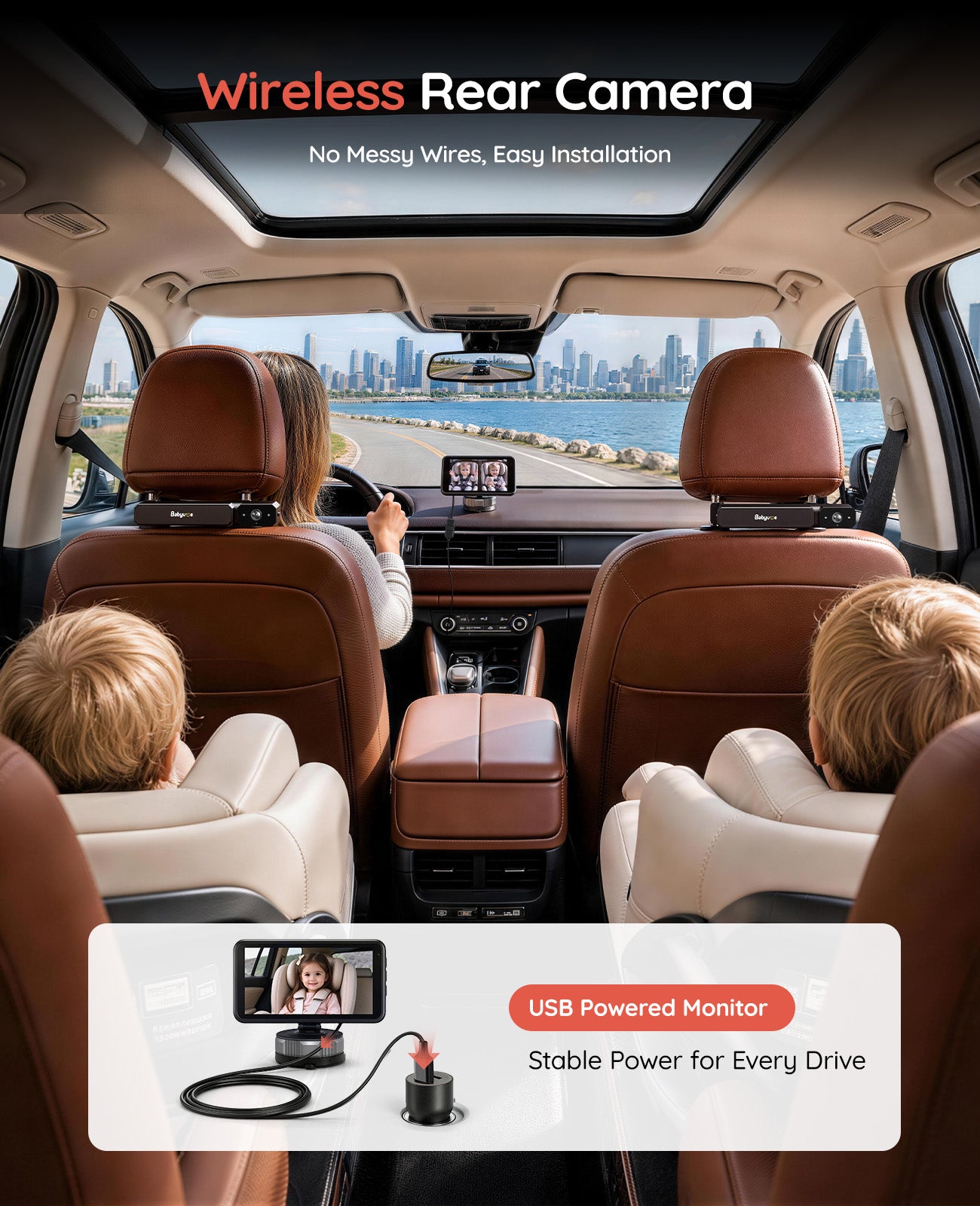 BV6 Pro Wireless Dual Baby Car Monitor for Two Kids