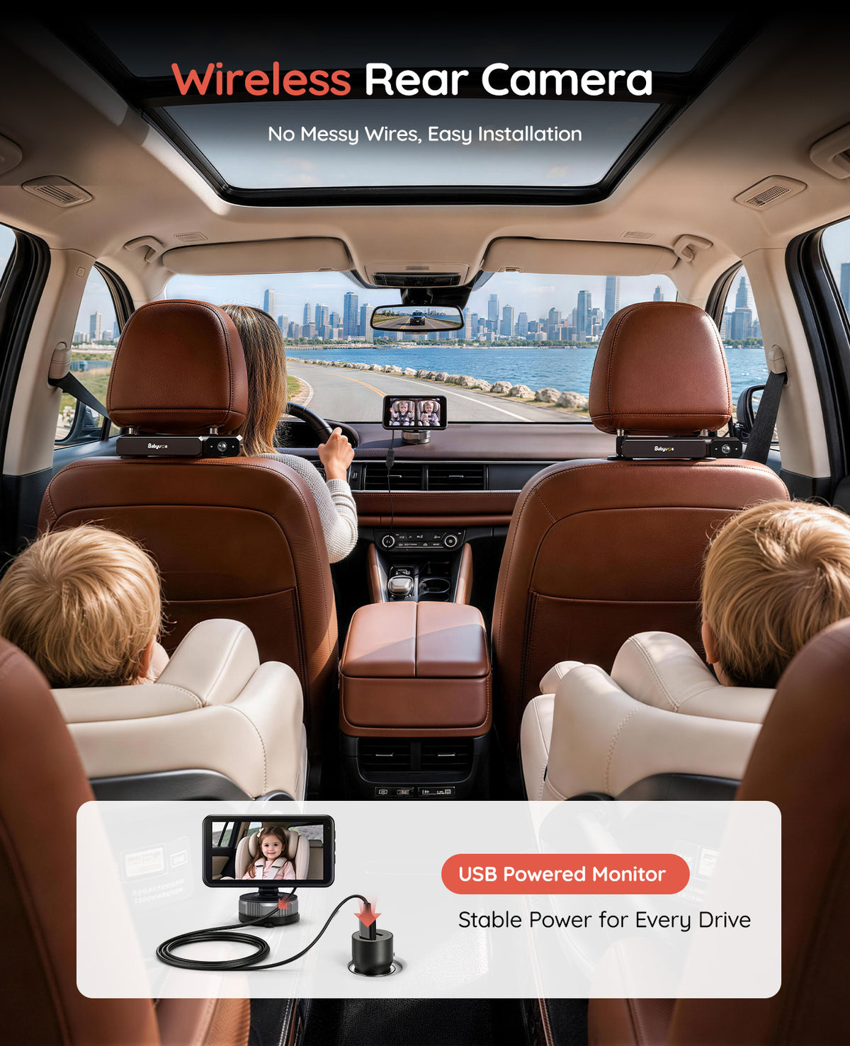 BV6 Pro Wireless Dual Baby Car Monitor for Two Kids
