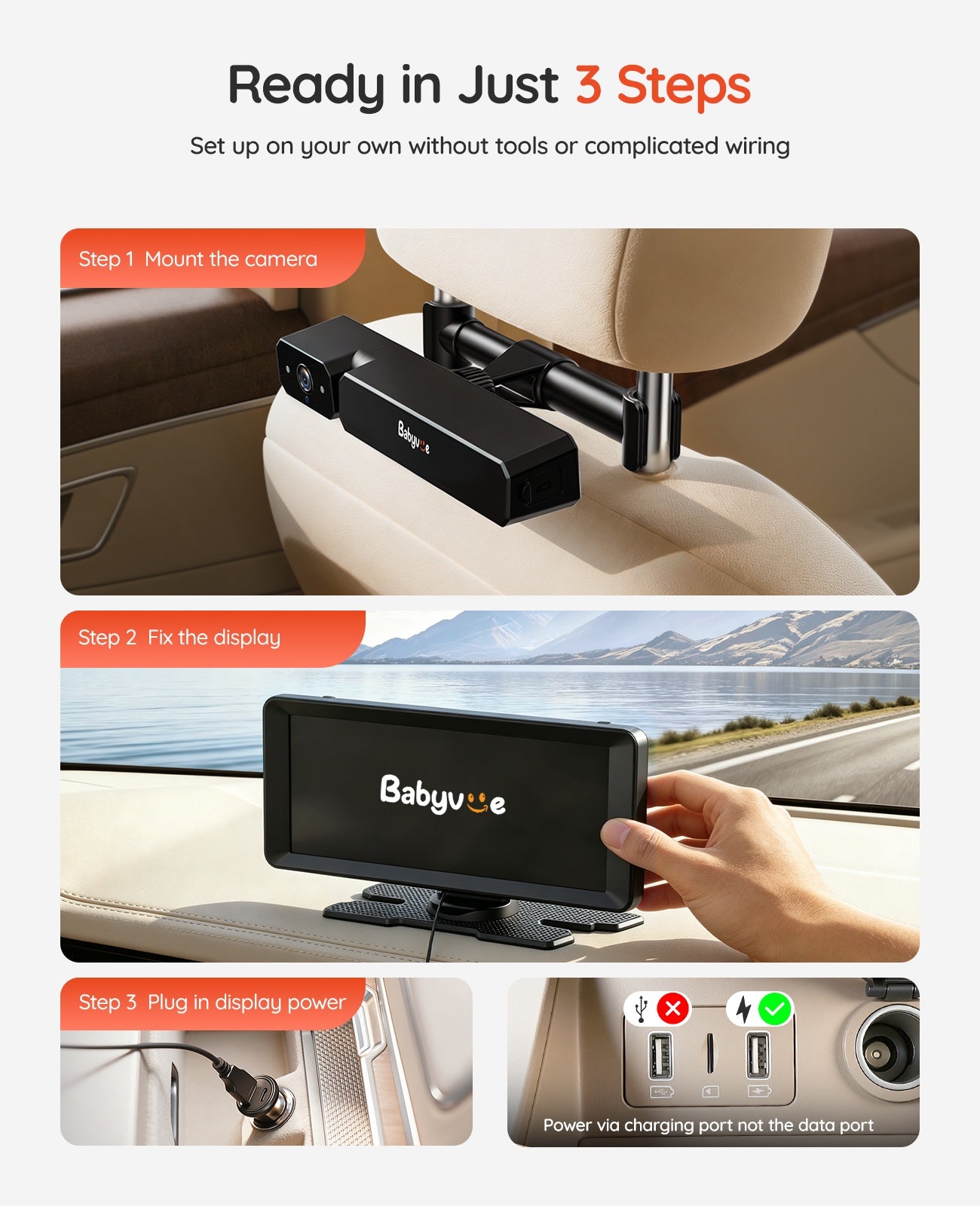 BV6 Pro Max 7.2" Wireless Dual Baby Car Monitor for Two Kids