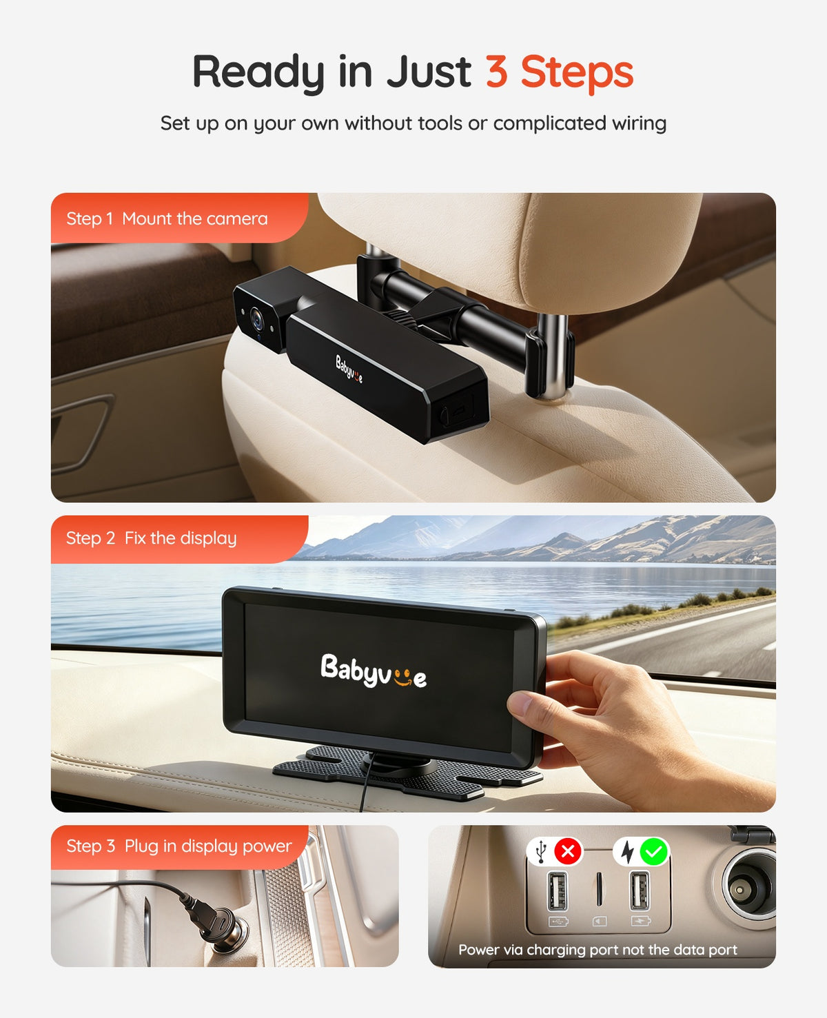 BV6 Pro Max 7.2" Wireless Dual Baby Car Monitor for Two Kids