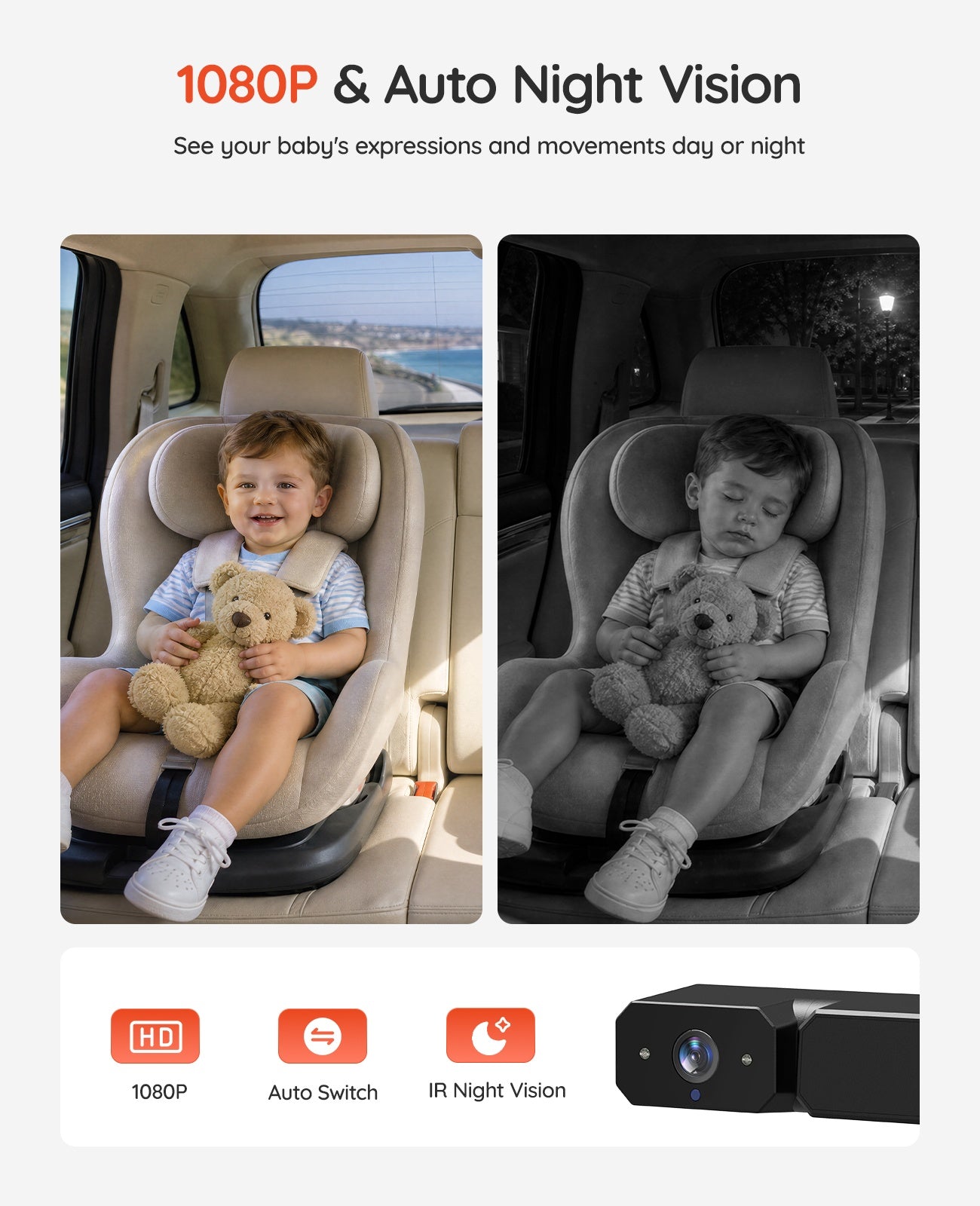 BV6 Pro Max 7.2" Wireless Dual Baby Car Monitor for Two Kids