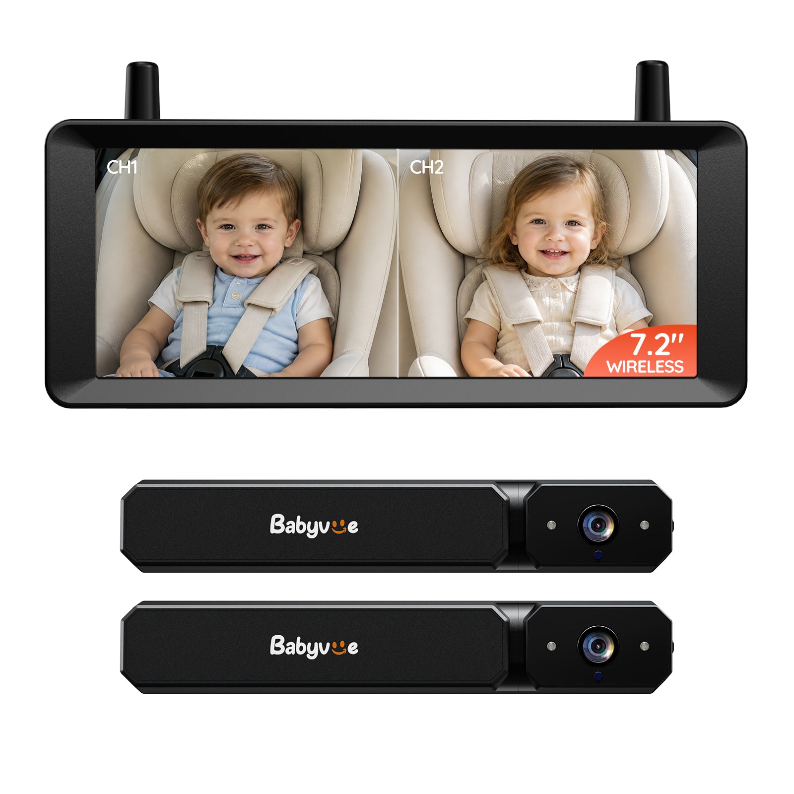 BV6 Pro Max 7.2" Wireless Dual Baby Car Monitor for Two Kids