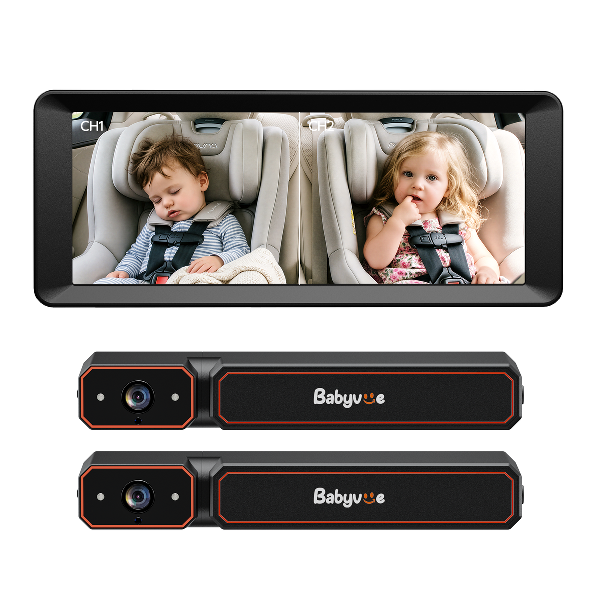BV6 Pro Max 7.2" Wireless Dual Baby Car Monitor for Two Kids