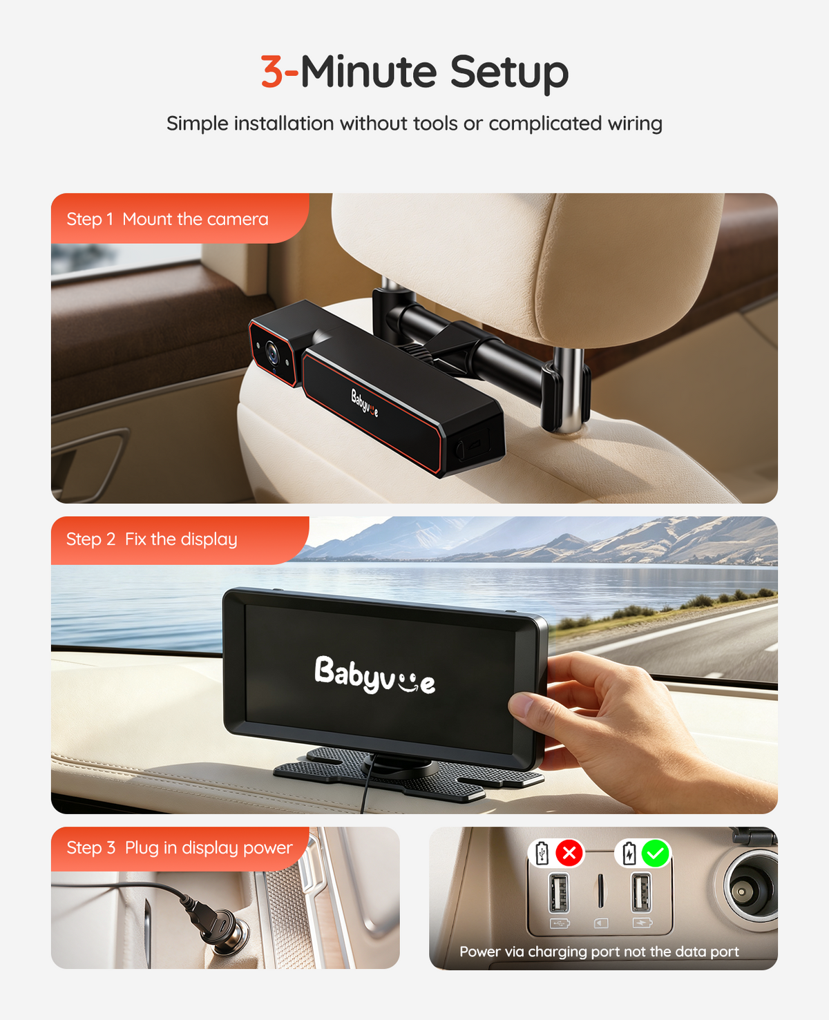 BV6 Pro Max 7.2" Wireless Dual Baby Car Monitor for Two Kids