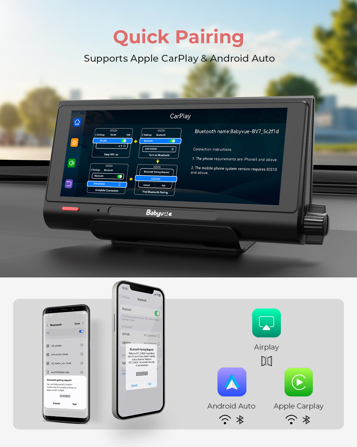 Babyvue BV7 Baby Car Camera with Split-Screen CarPlay
