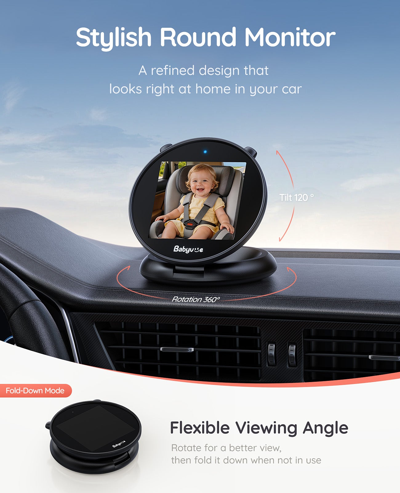 Babyvue Q1 Baby Car Camera with Foldable Round Screen