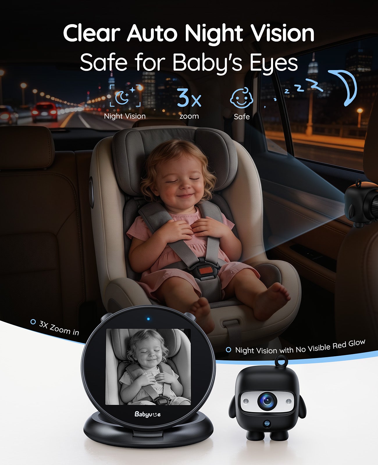 Babyvue Q1 Baby Car Camera with Foldable Round Screen