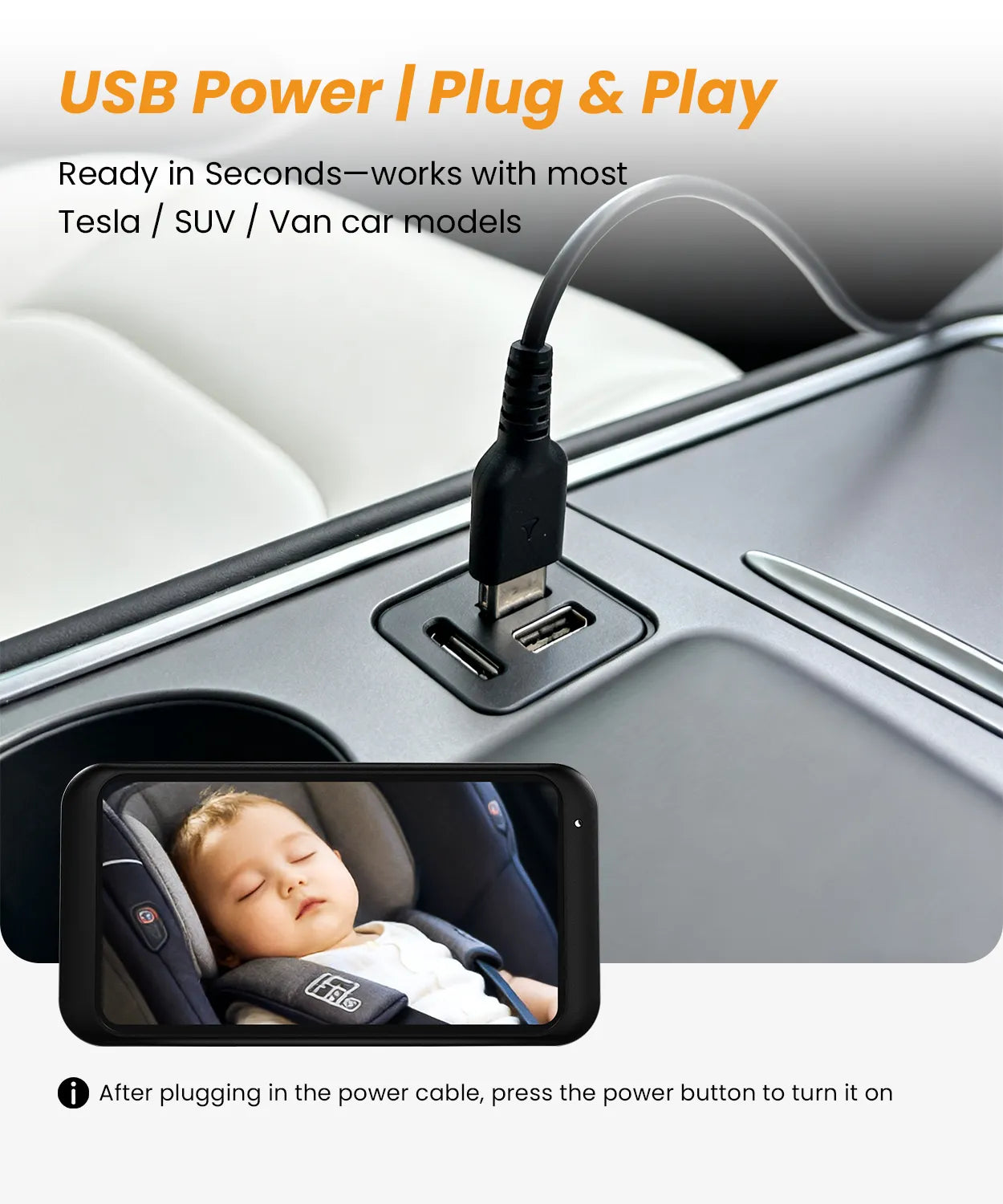 Babyvue BV2 USB Baby Car Camera Plug-Play, 4.5" 1080P Easy Setup with Flexible 360 Rotation