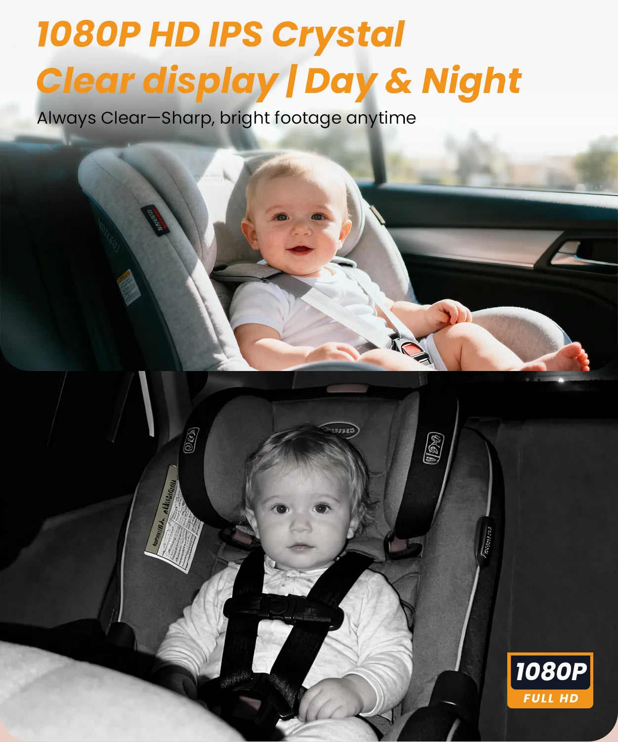 Babyvue BV2 USB Baby Car Camera Plug-Play, 4.5" 1080P Easy Setup with Flexible 360 Rotation