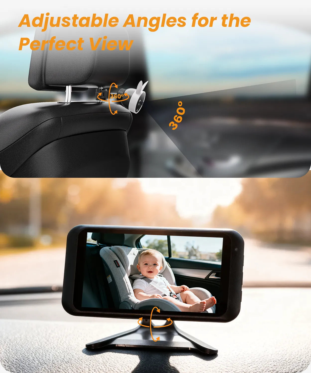 Babyvue BV2 USB Baby Car Camera Plug-Play, 4.5" 1080P Easy Setup with Flexible 360 Rotation