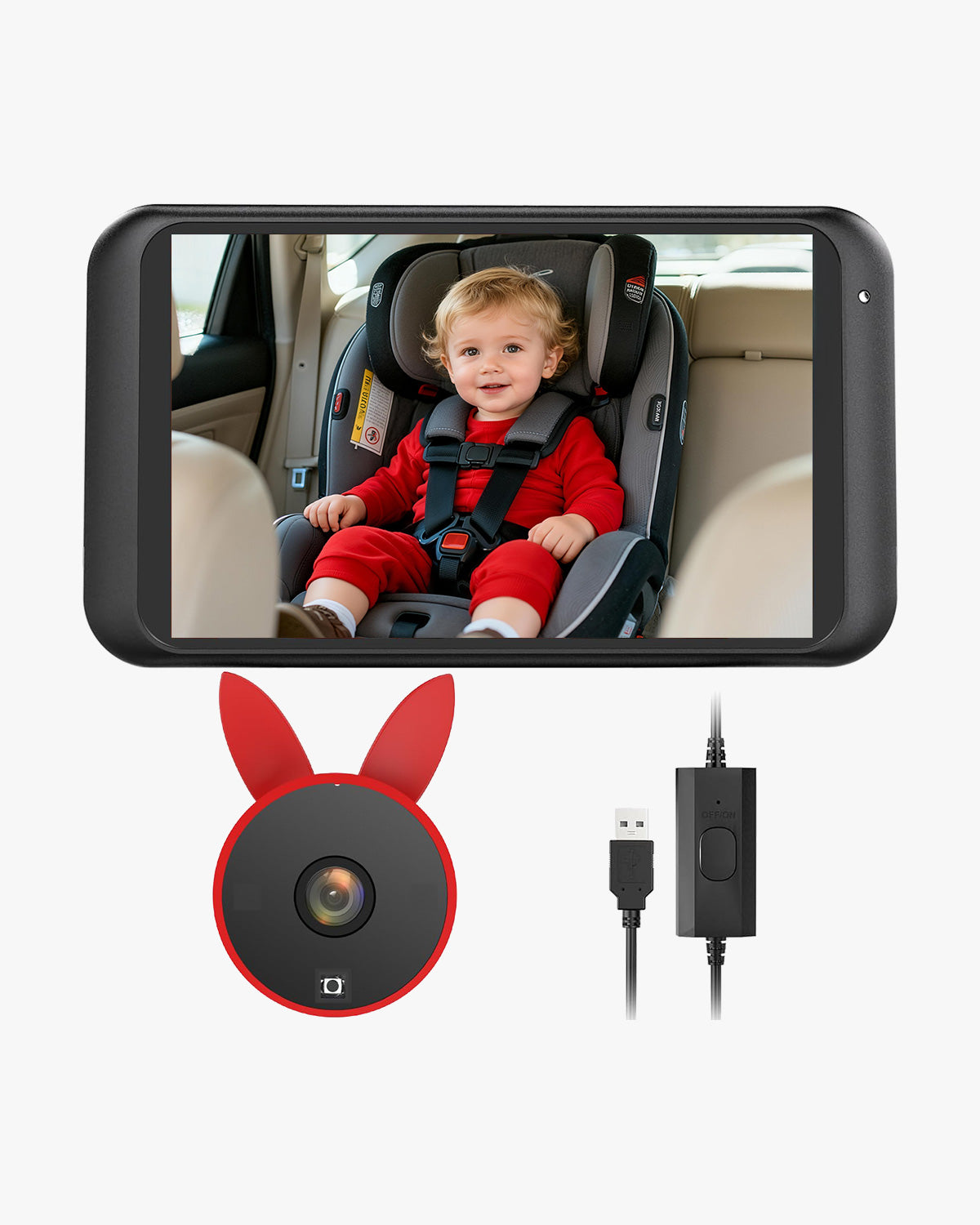 Babyvue BV2 USB Baby Car Camera Plug-Play, 4.5" 1080P Easy Setup with Flexible 360 Rotation