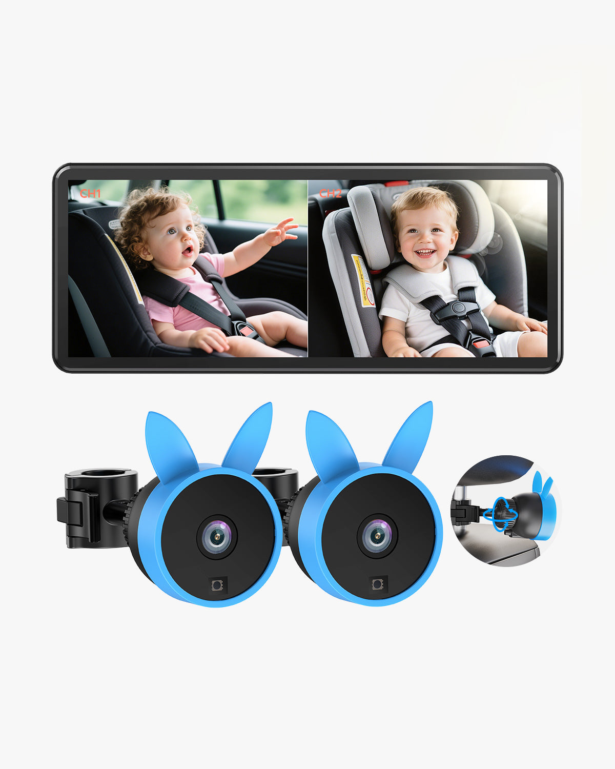 Babyvue BV3PRO Baby Car Camera for 2 Kids, 7.2" 1080P HD Dual Screen