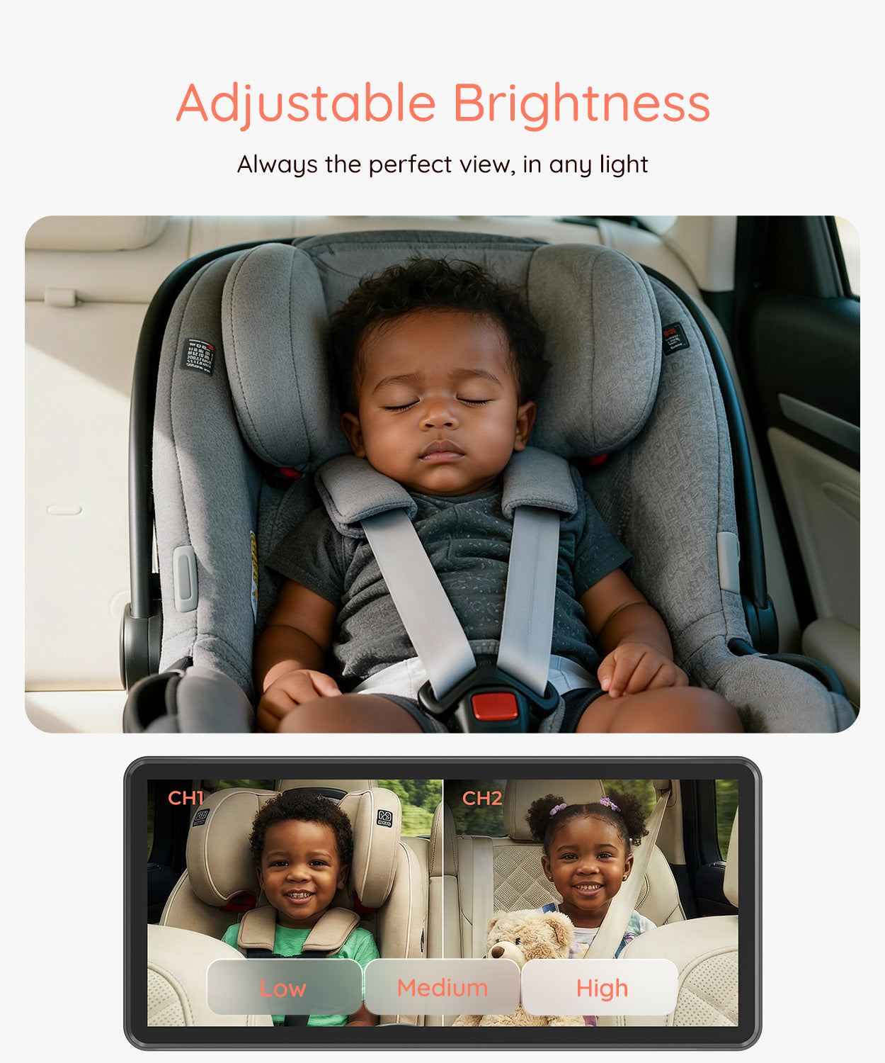 Babyvue BV3PRO Baby Car Camera for 2 Kids, 7.2" 1080P HD Dual Screen