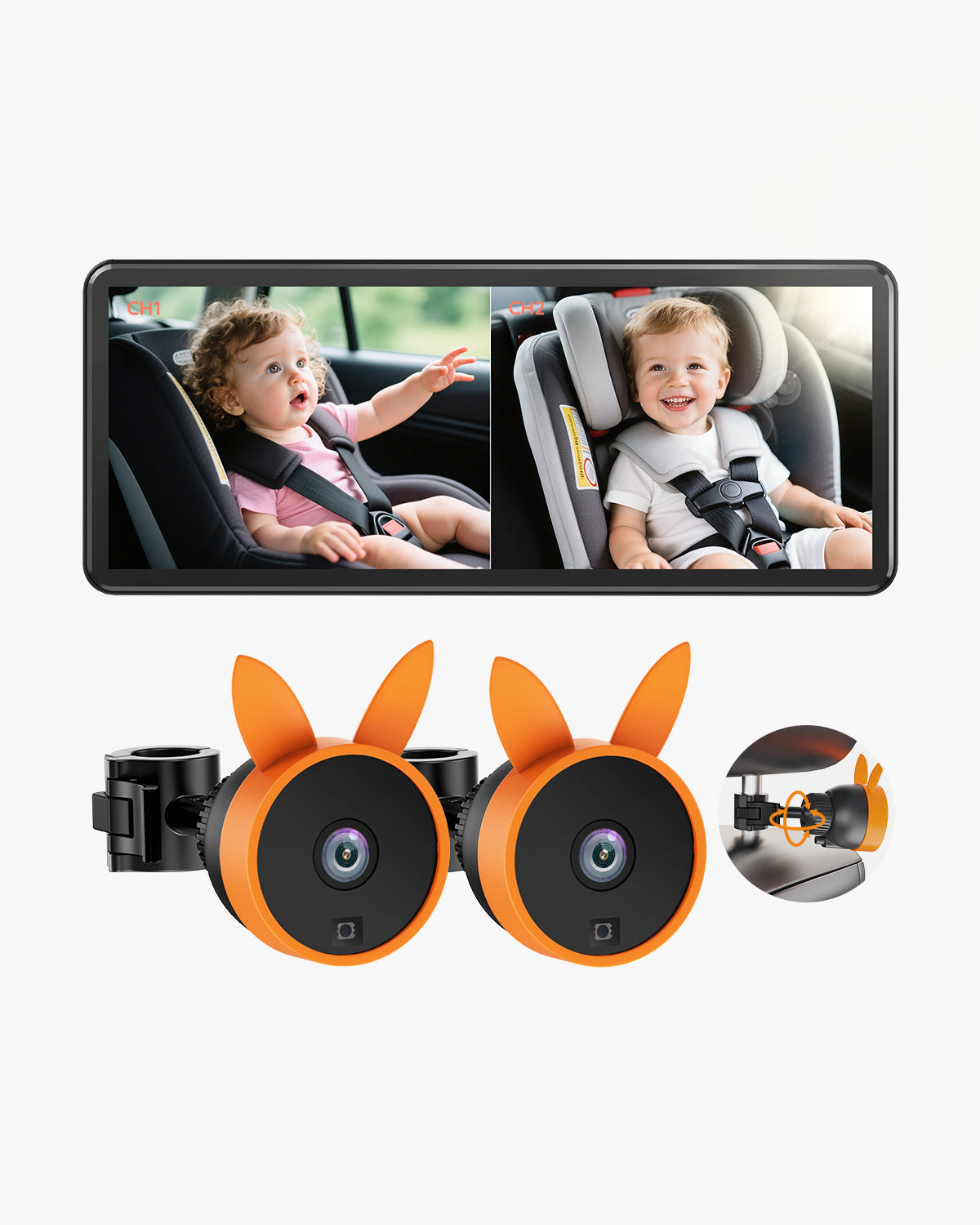 Babyvue BV3PRO Baby Car Camera for 2 Kids, 7.2" 1080P HD Dual Screen