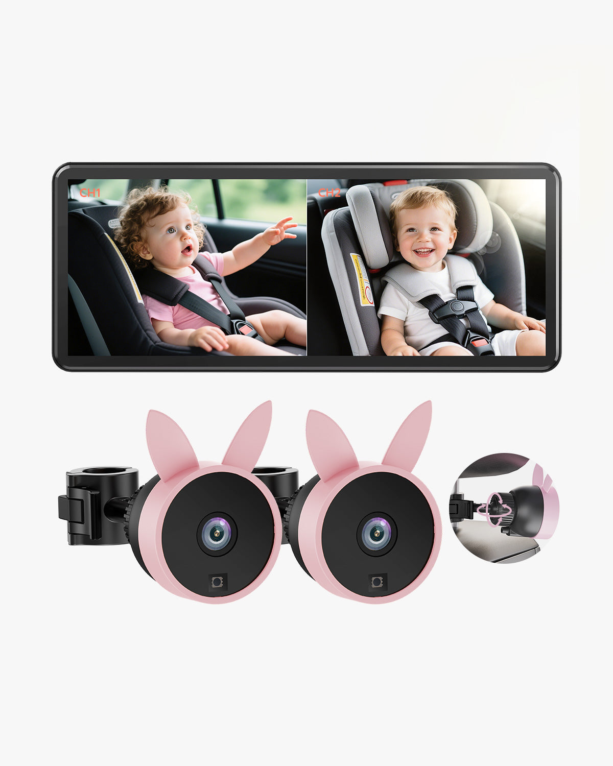 Babyvue BV3PRO Baby Car Camera for 2 Kids, 7.2" 1080P HD Dual Screen