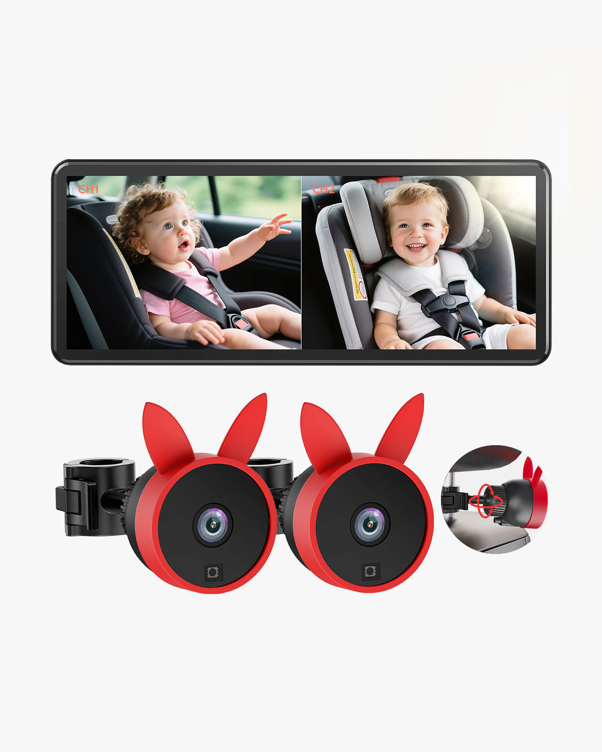 Babyvue BV3PRO Baby Car Camera for 2 Kids, 7.2" 1080P HD Dual Screen