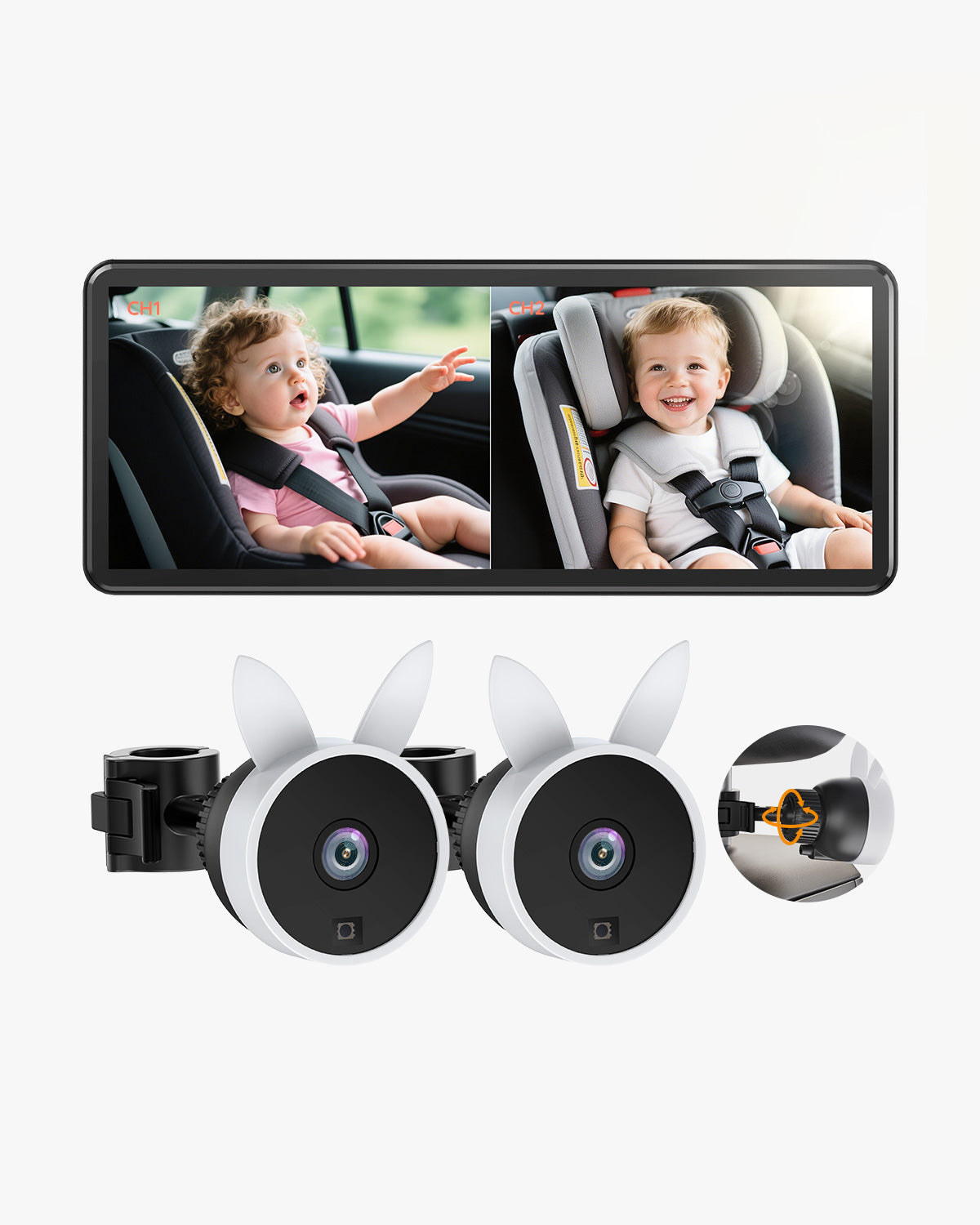 Babyvue BV3PRO Baby Car Camera for 2 Kids, 7.2" 1080P HD Dual Screen