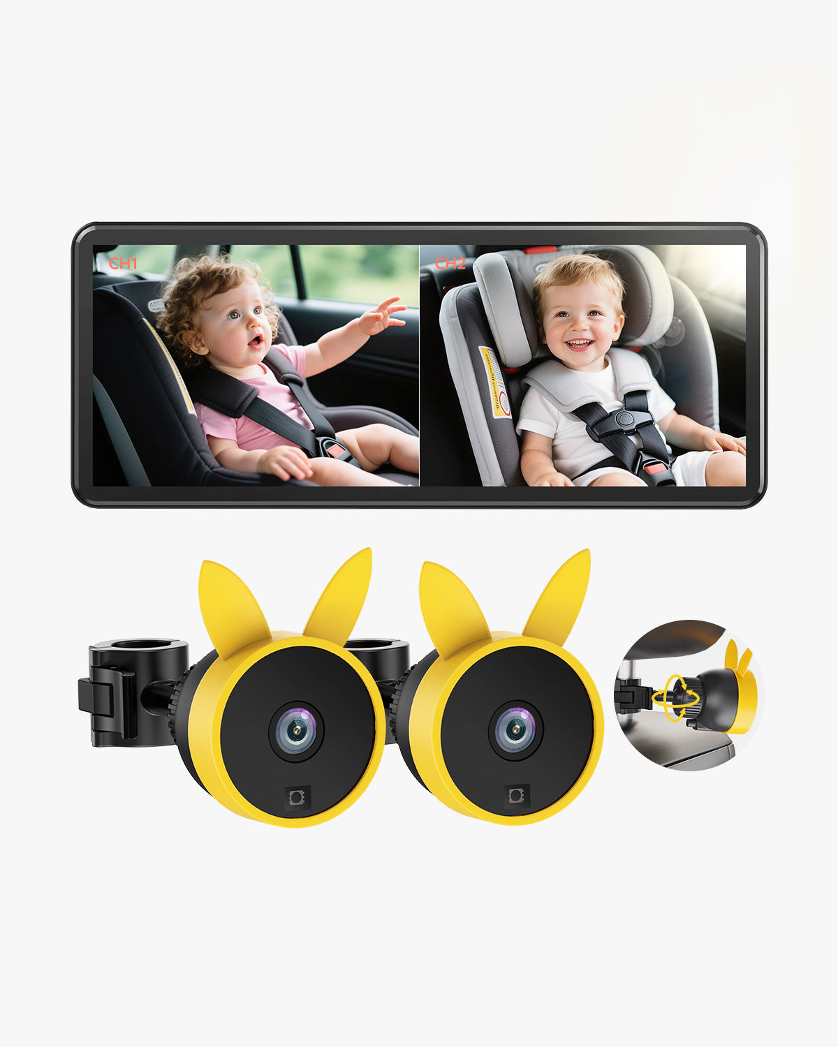 Babyvue BV3PRO Baby Car Camera for 2 Kids, 7.2" 1080P HD Dual Screen