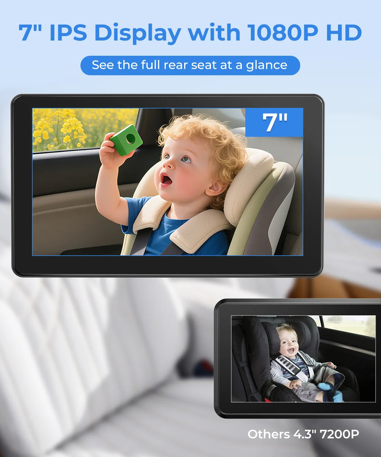 Babyvue BV4 7" Baby Car Camera, IPS 1080P HD Display with IR Night Vision