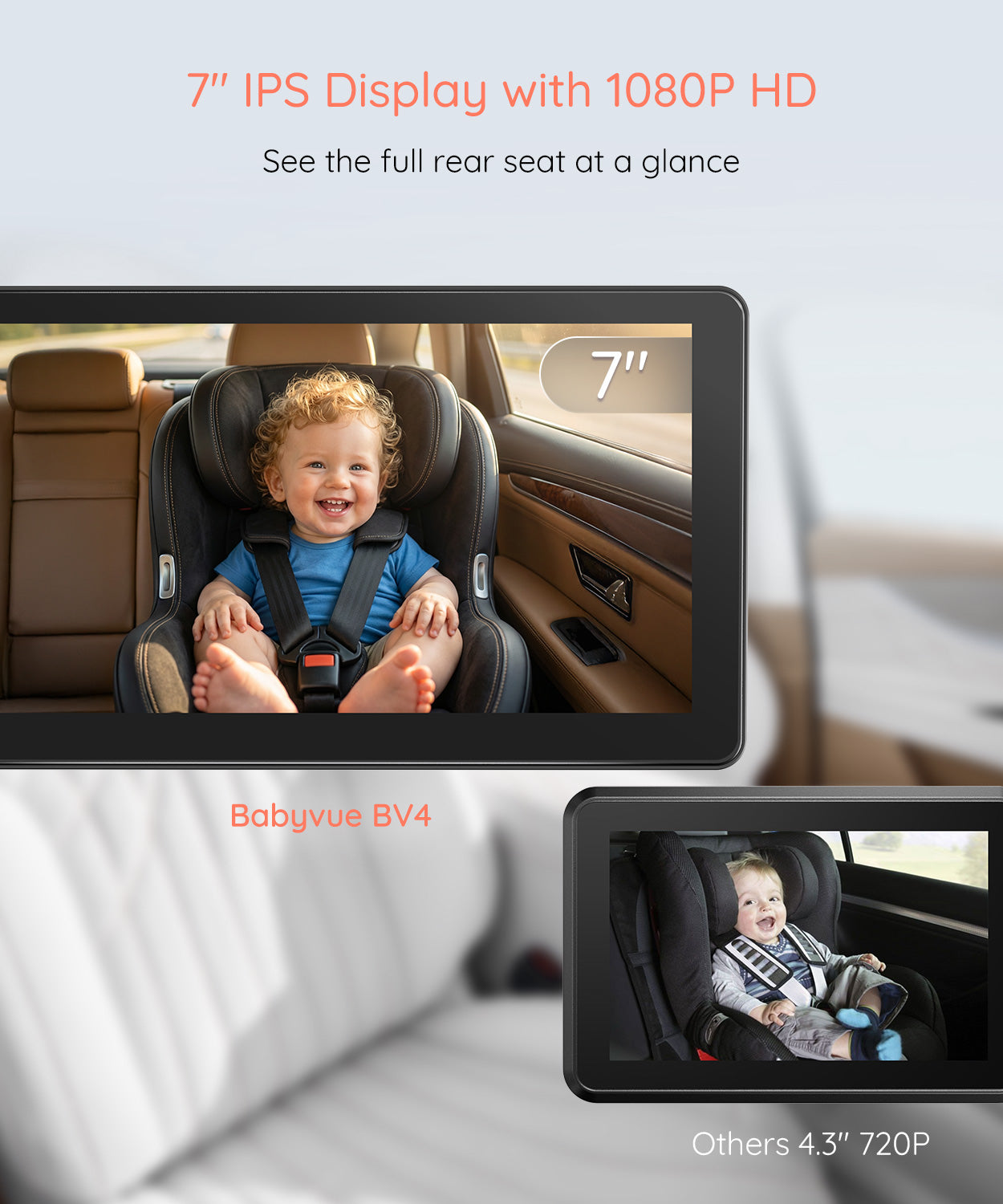Babyvue BV4 7" Baby Car Camera, IPS 1080P HD Display with IR Night Vision