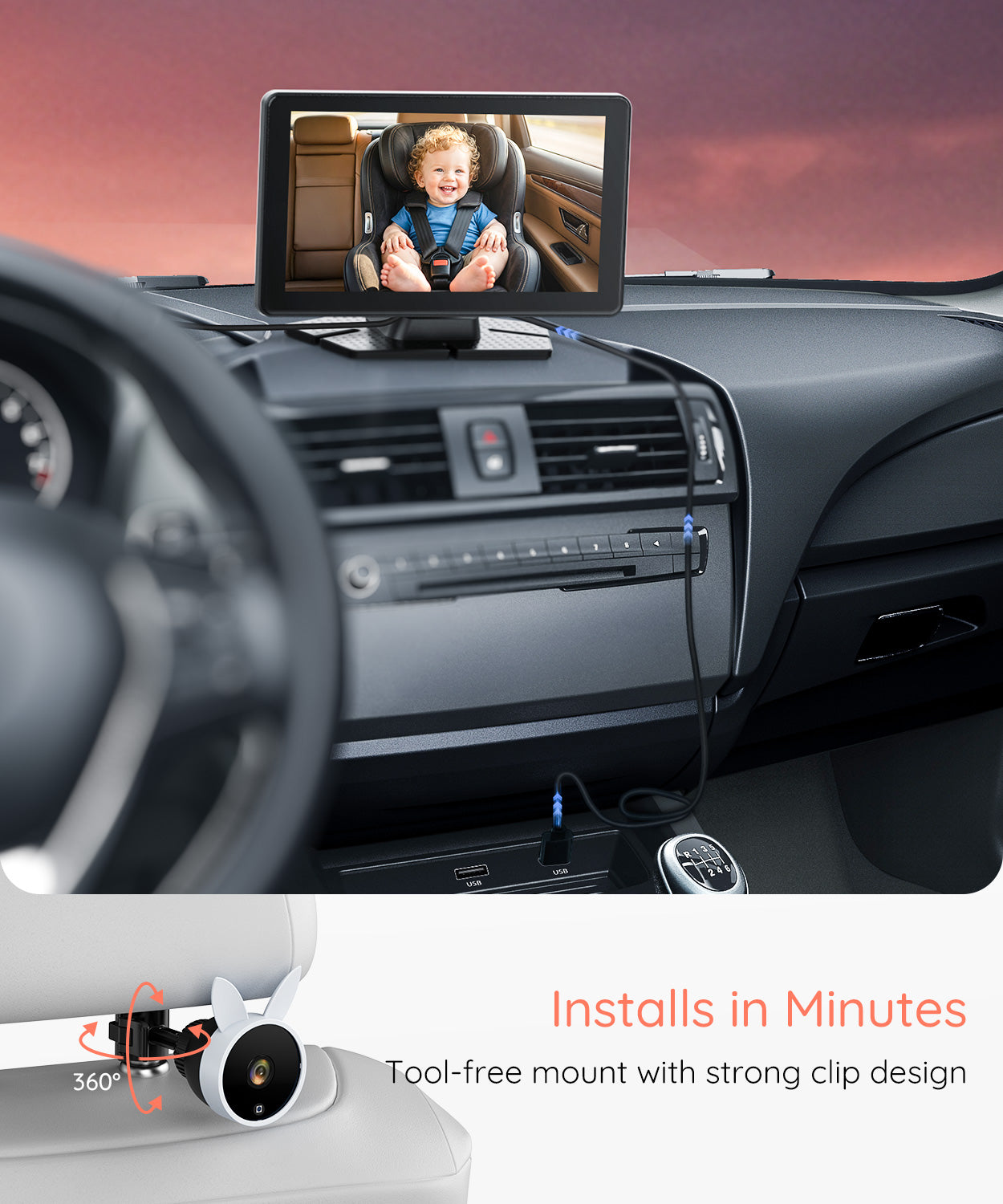 Babyvue BV4 7" Baby Car Camera, IPS 1080P HD Display with IR Night Vision