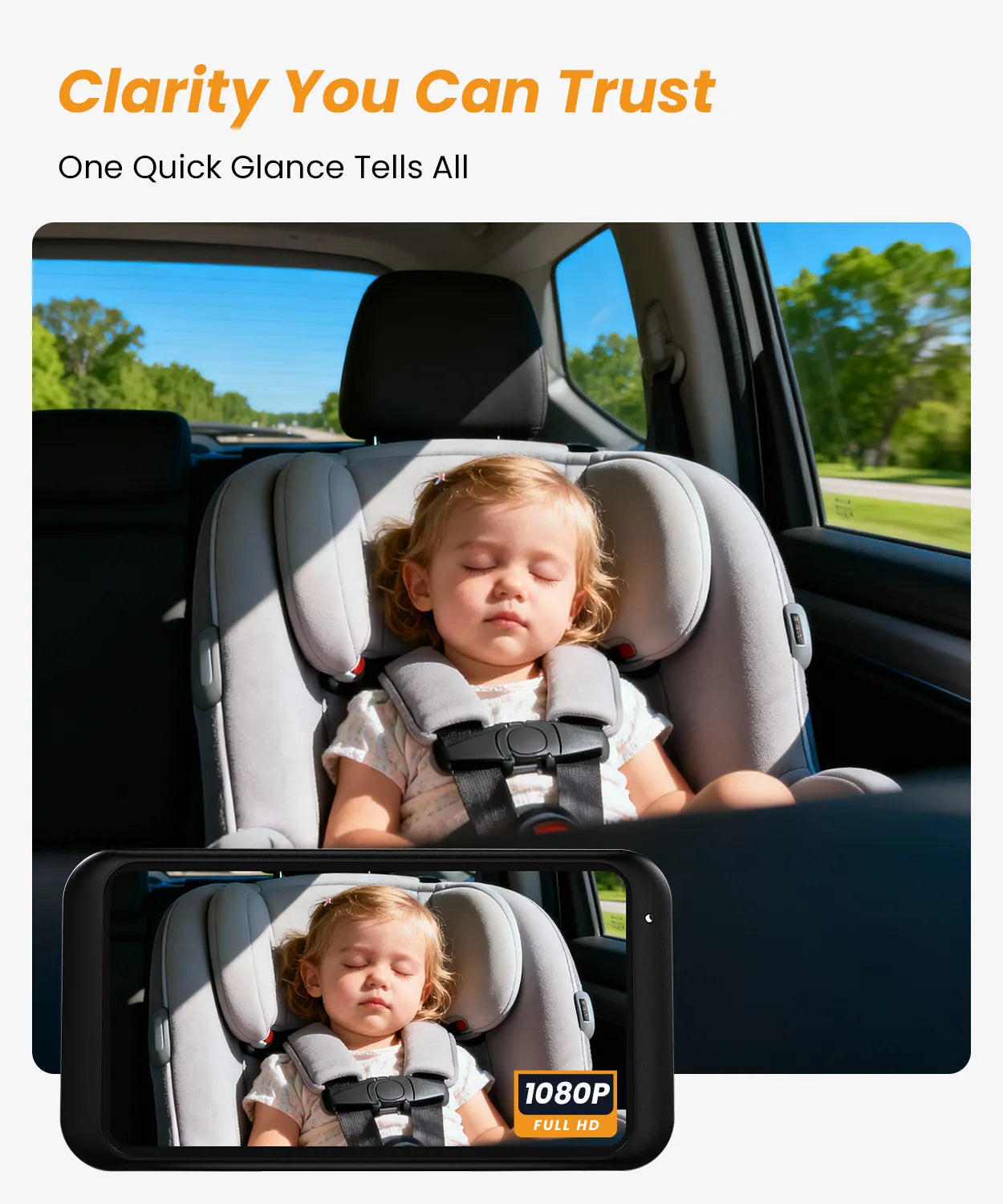 Babyvue BV5 No WiFi Baby Car Monitor, 5.2" 1080P Car Seat Camera