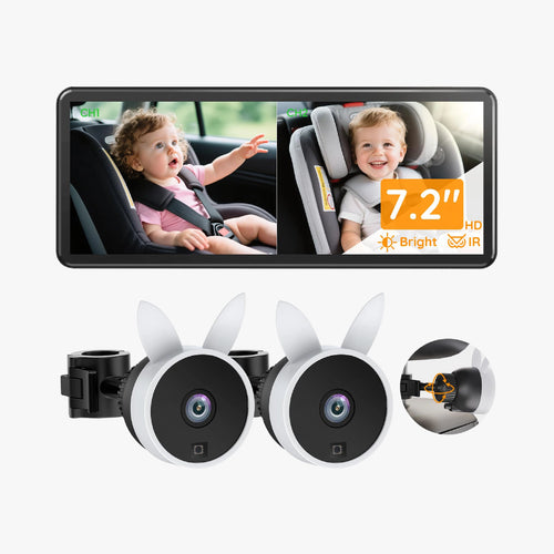 Babyvue BV3PRO Baby Car Camera for 2 Kids, 7.2" 1080P HD Dual Screen
