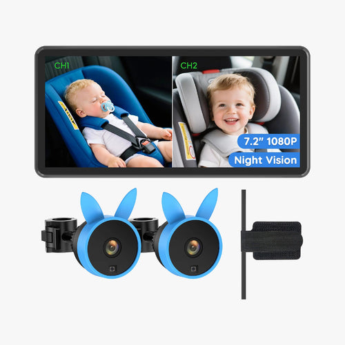 Babyvue BV3PRO Baby Car Camera for 2 Kids, 7.2" 1080P HD Dual Screen
